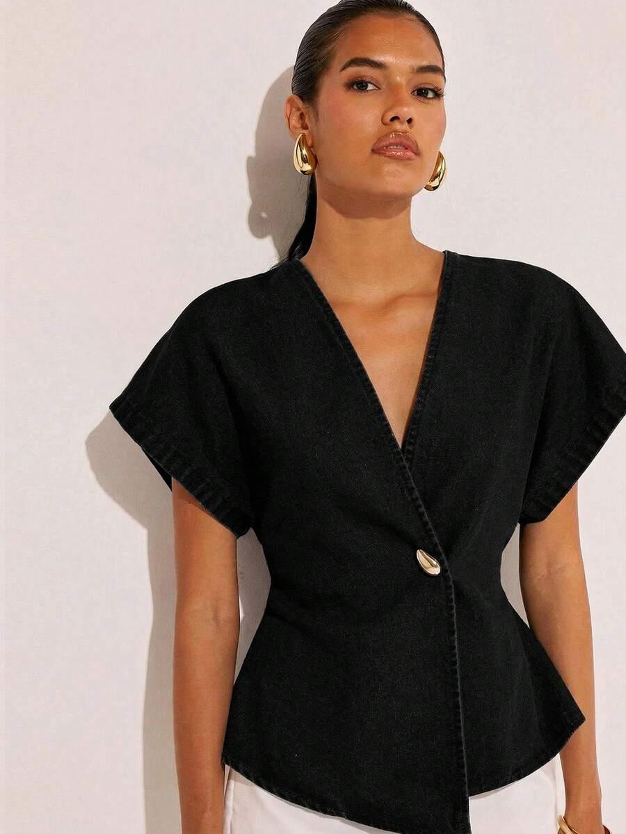 czarna bluzka v-neck