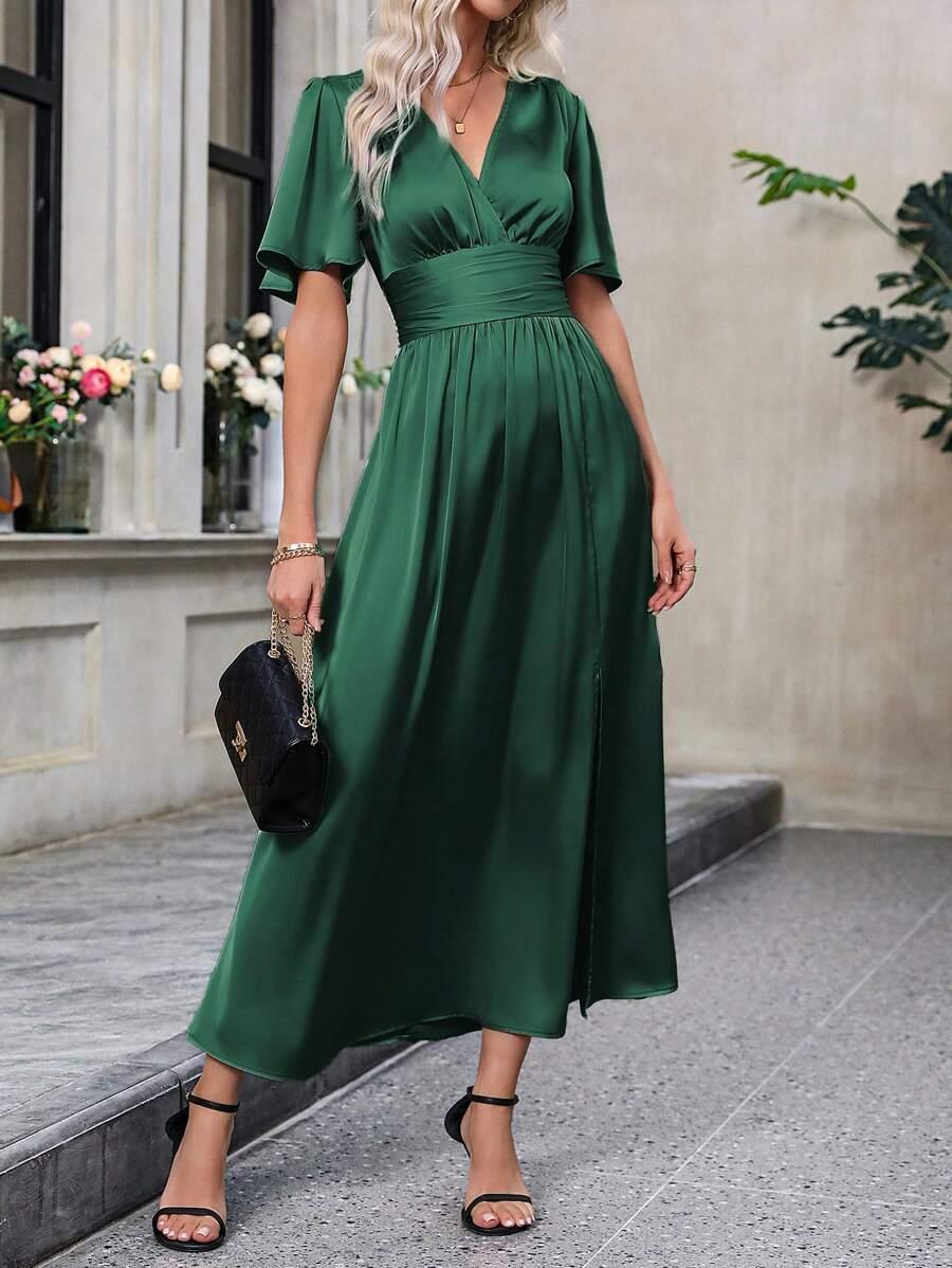 ZIELONA MAXI SUKIENKA V-NECK