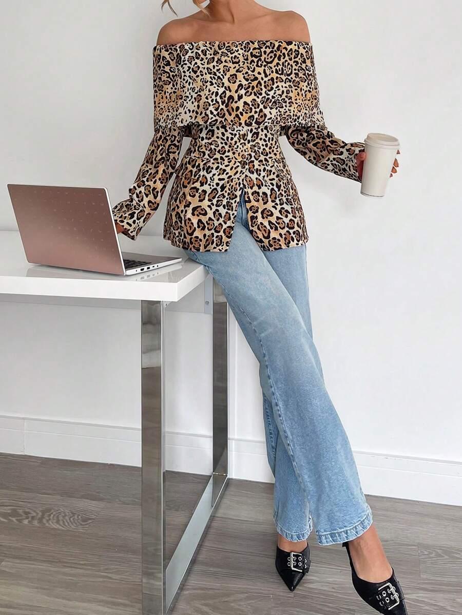 bluzka off shoulder animal print