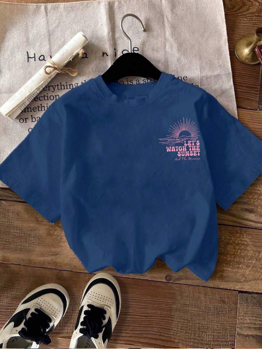 niebieski t-shirt nadruk