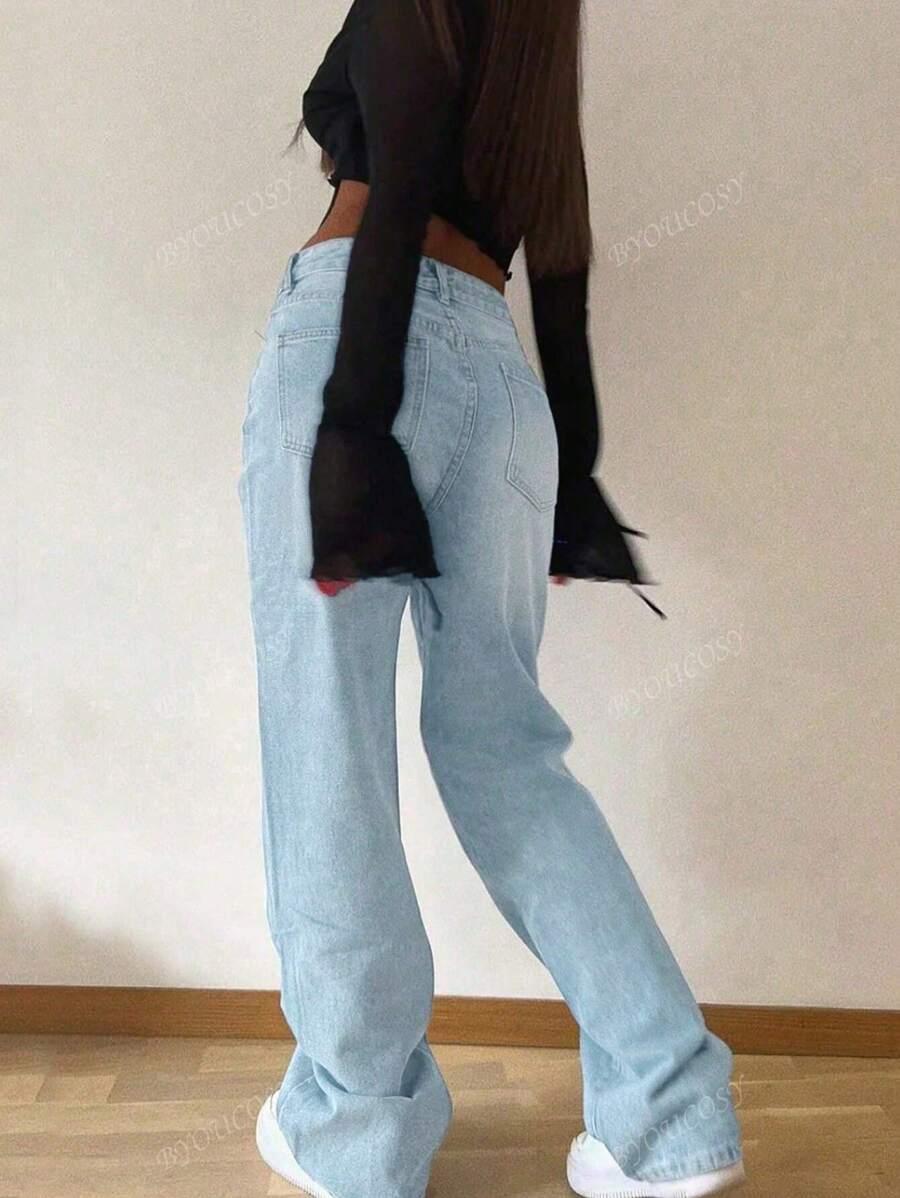 NIEBIESKIE SPODNIE JEANS WYSOKI STAN