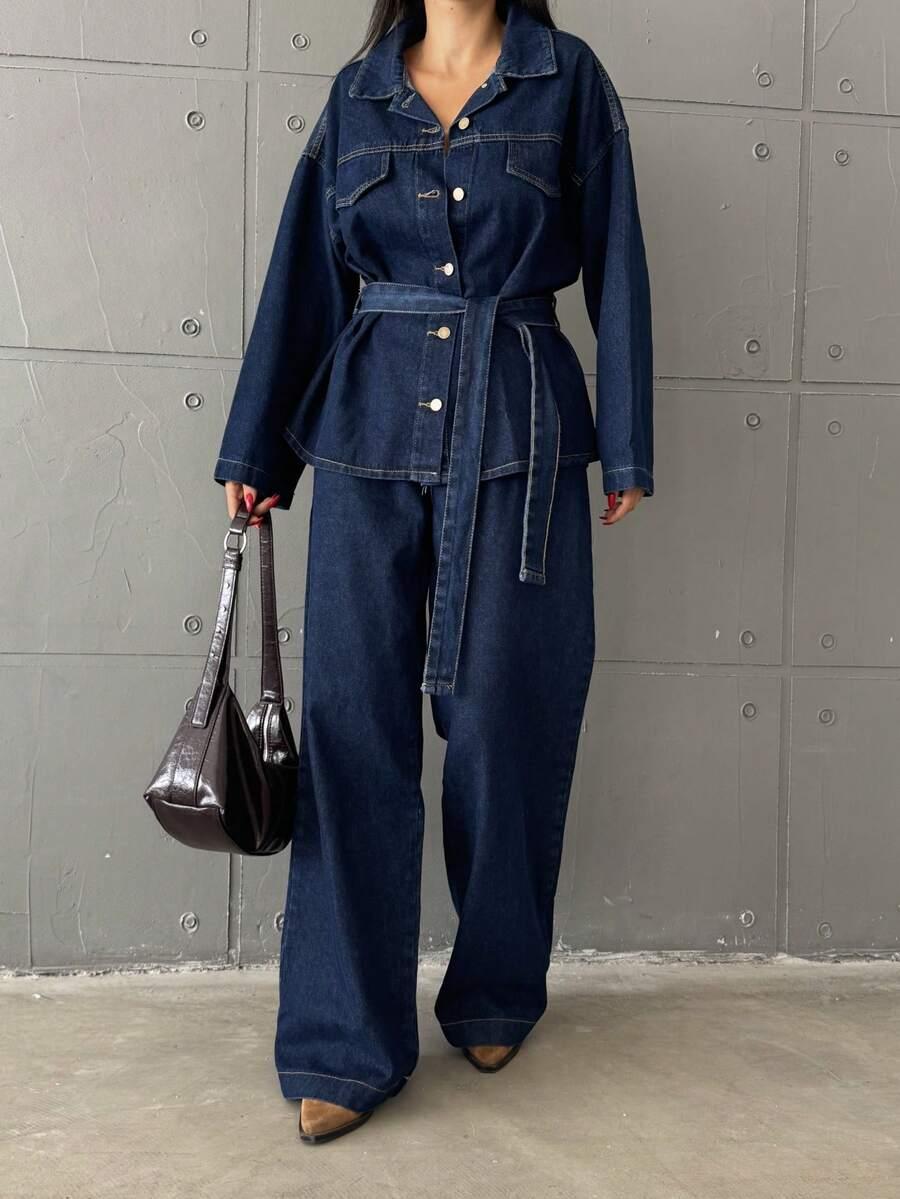 KOMPLET MARYNARKA SPODNIE JEANS