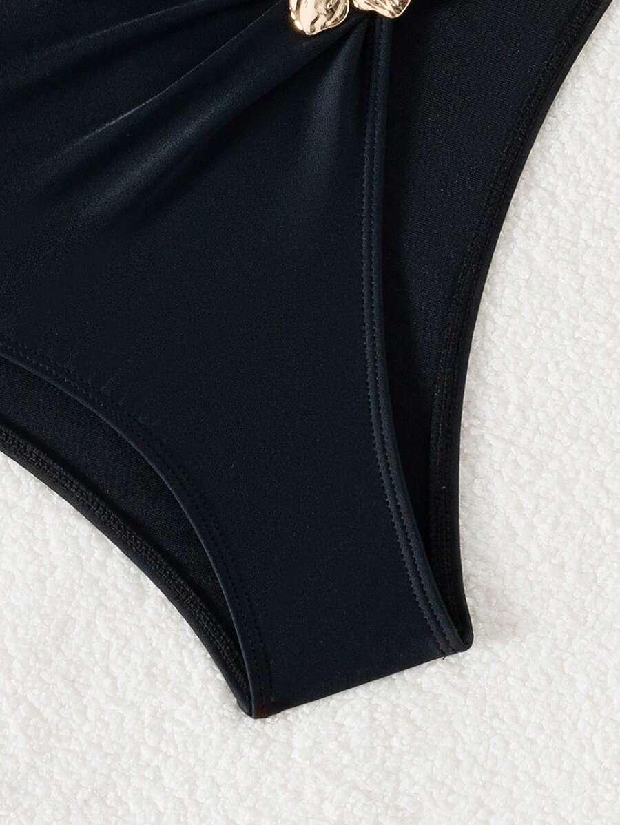 czarny dół od bikini zdobienie kwiat