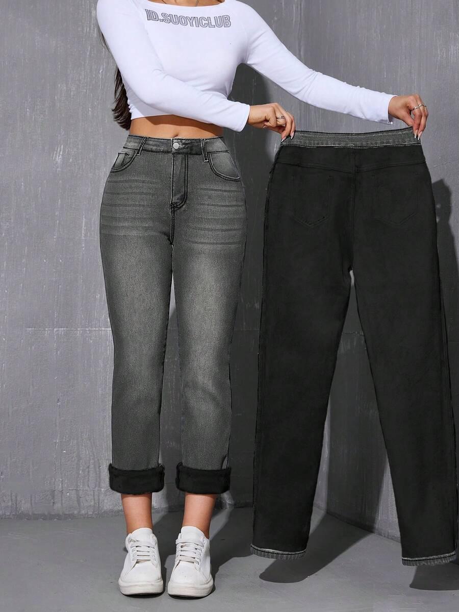 SZARE ocieplane SPODNIE JEANS