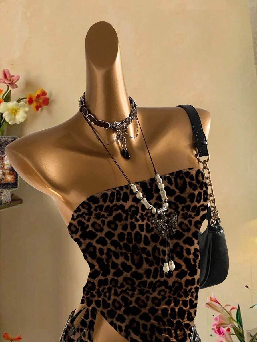 top tuba marszczenie animal print 