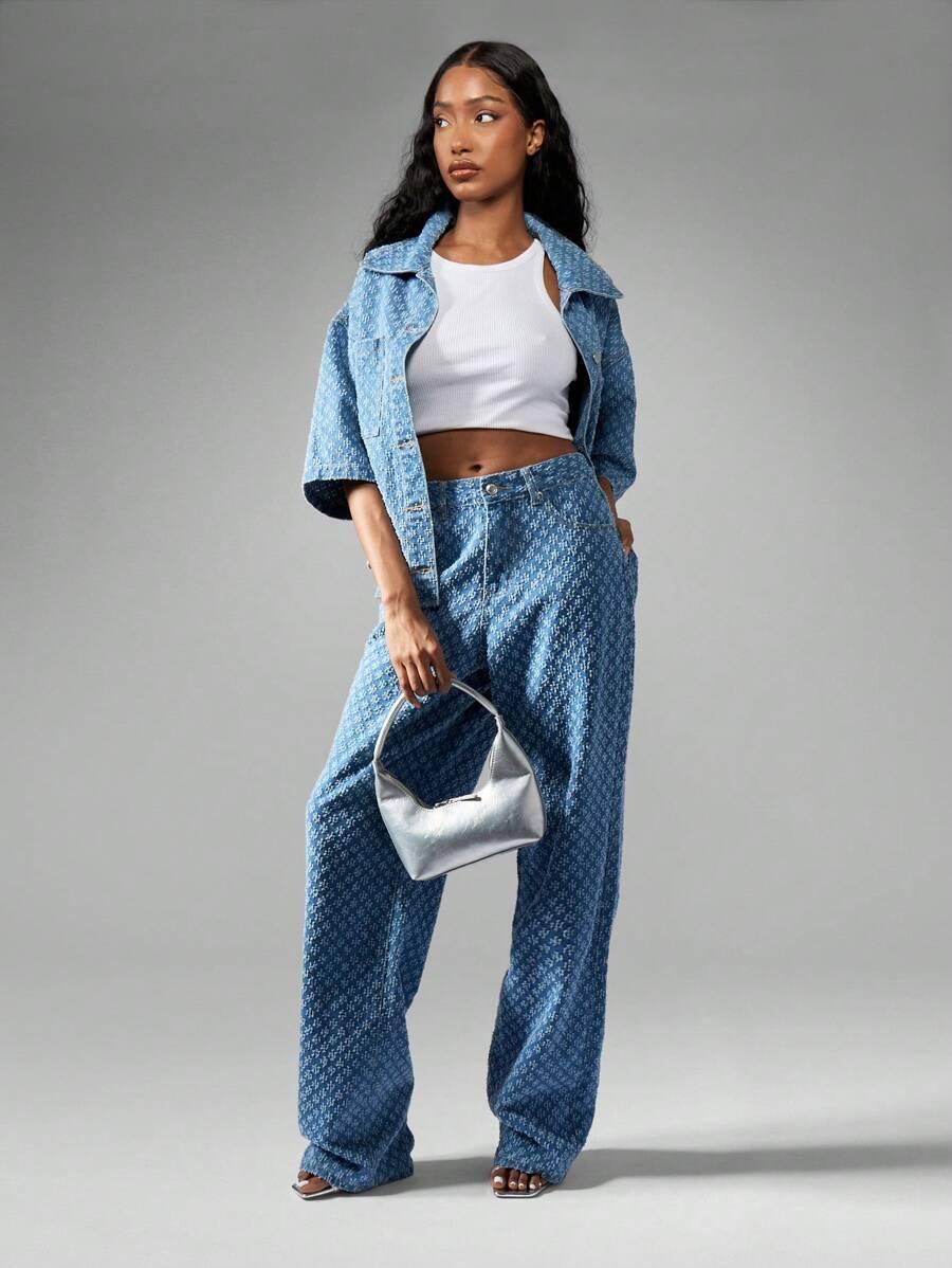 NIEBIESKIE SPODNIE JEANS TEKSTURA