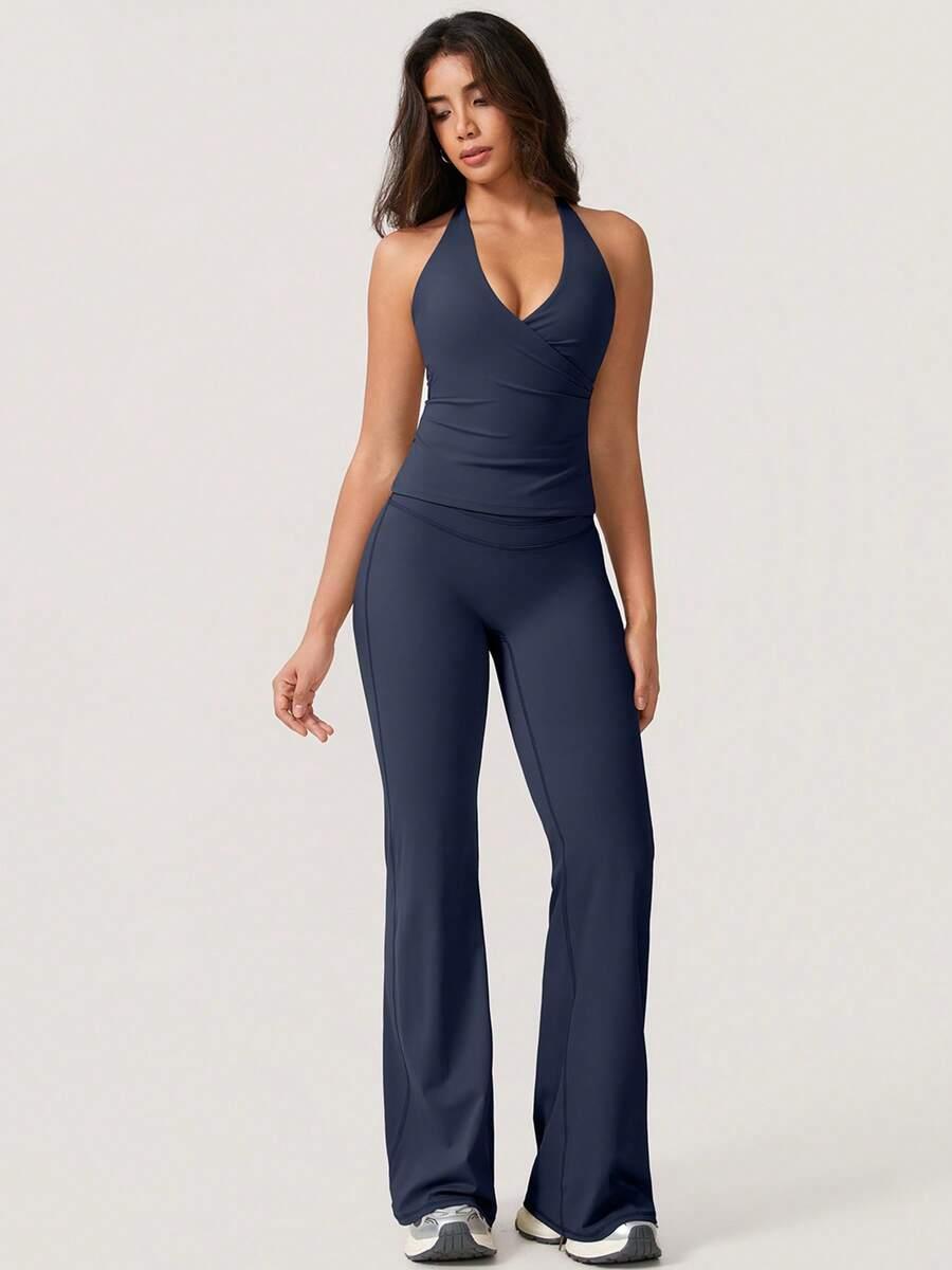 GRANATOWY TOP LEGGINSY KOMPLET 
