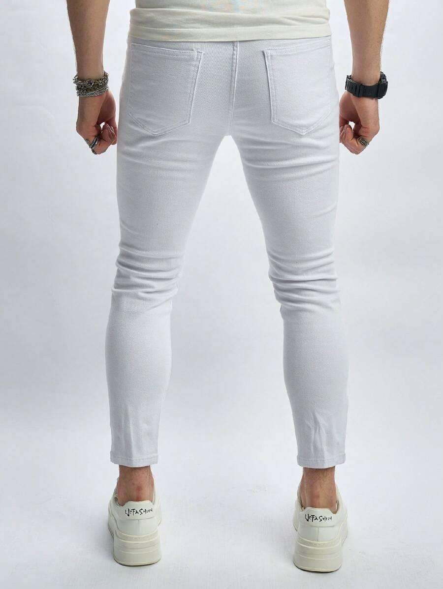 białe spodnie rurki jeans ripped 