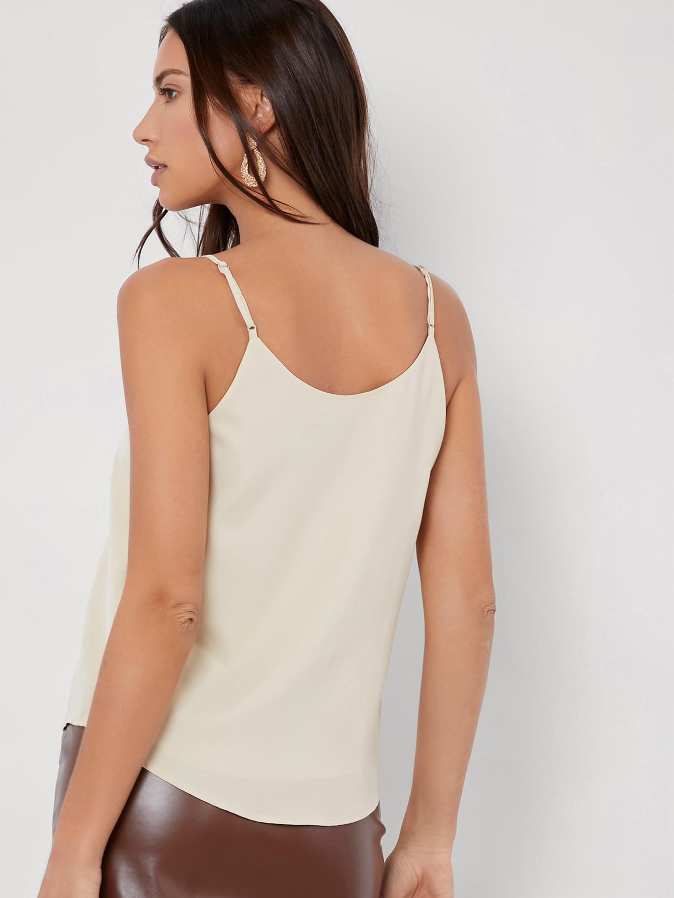 BEŻOWY TOP NA RAMIĄCZKACH V-NECK