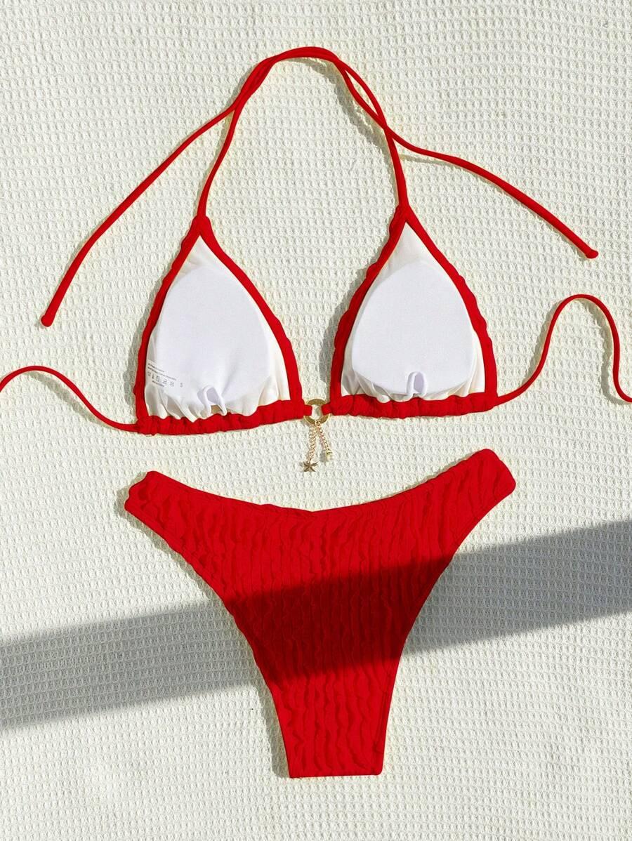 czerwony komplet bikini struktura