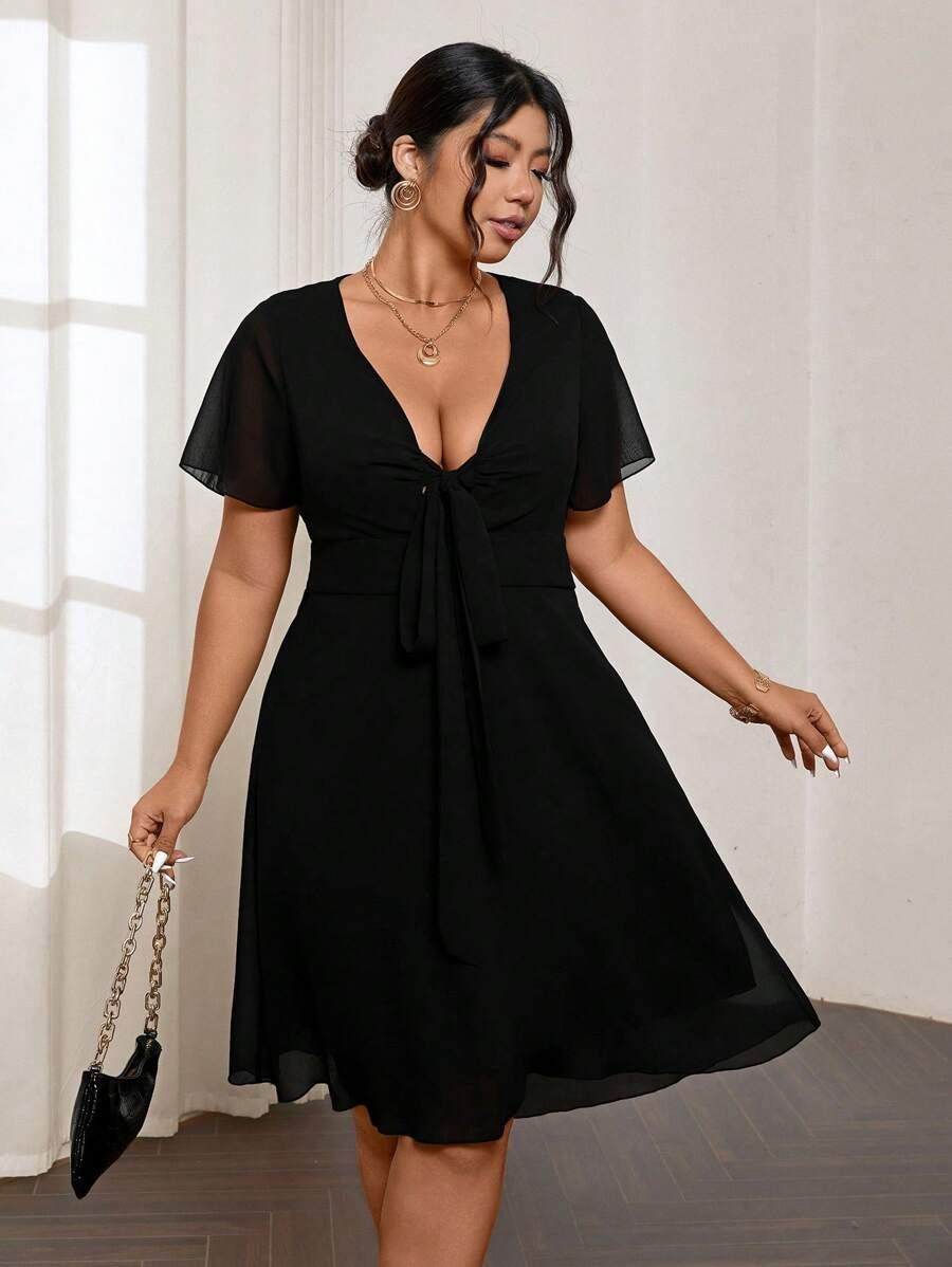 CZARNA SUKIENKA V-NECK