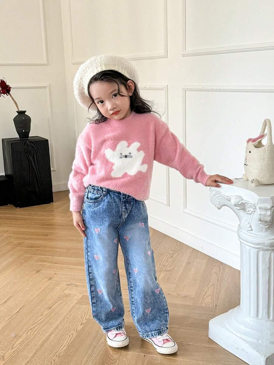 niebieskie spodnie jeans haft serca