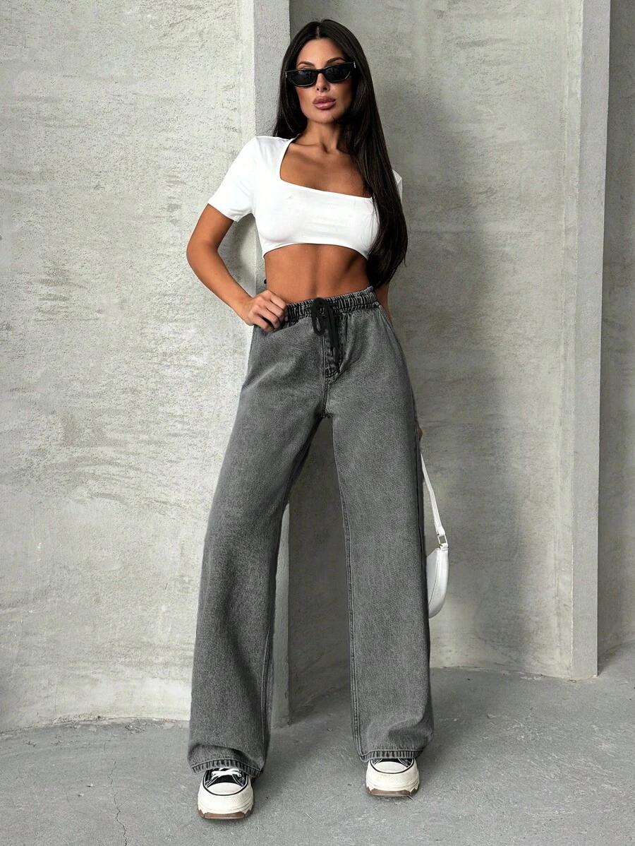 SZARE PROSTE JEANSY