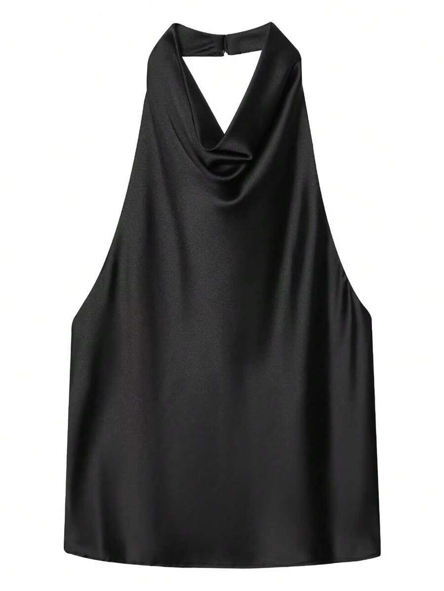 CZARNY SATYNOWY TOP