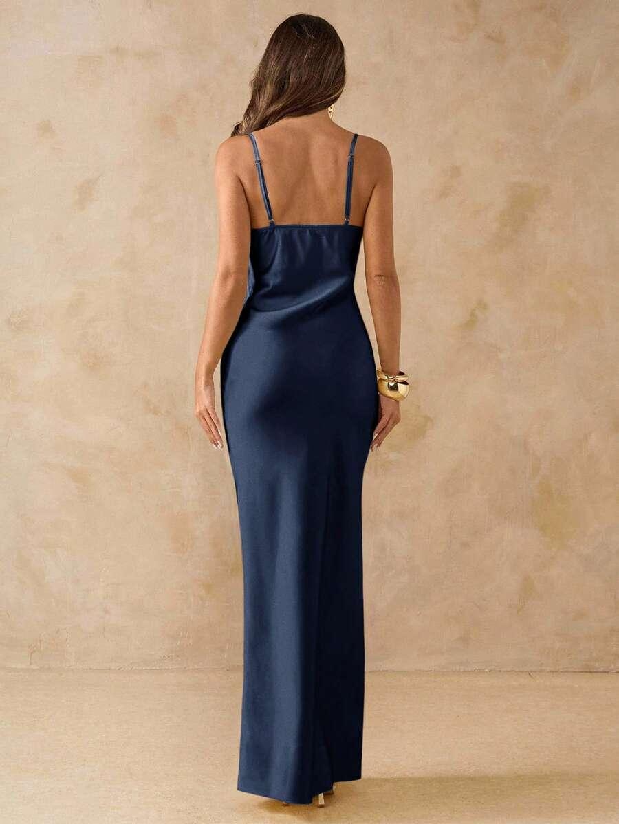 SATYNOWA MAXI SUKIENKA V-NECK
