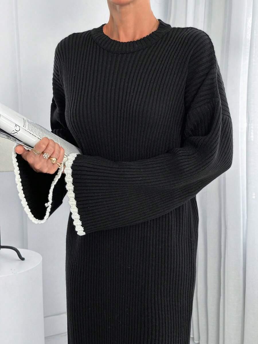 CZARNA DZIANINOWA SUKIENKA OVERSIZE