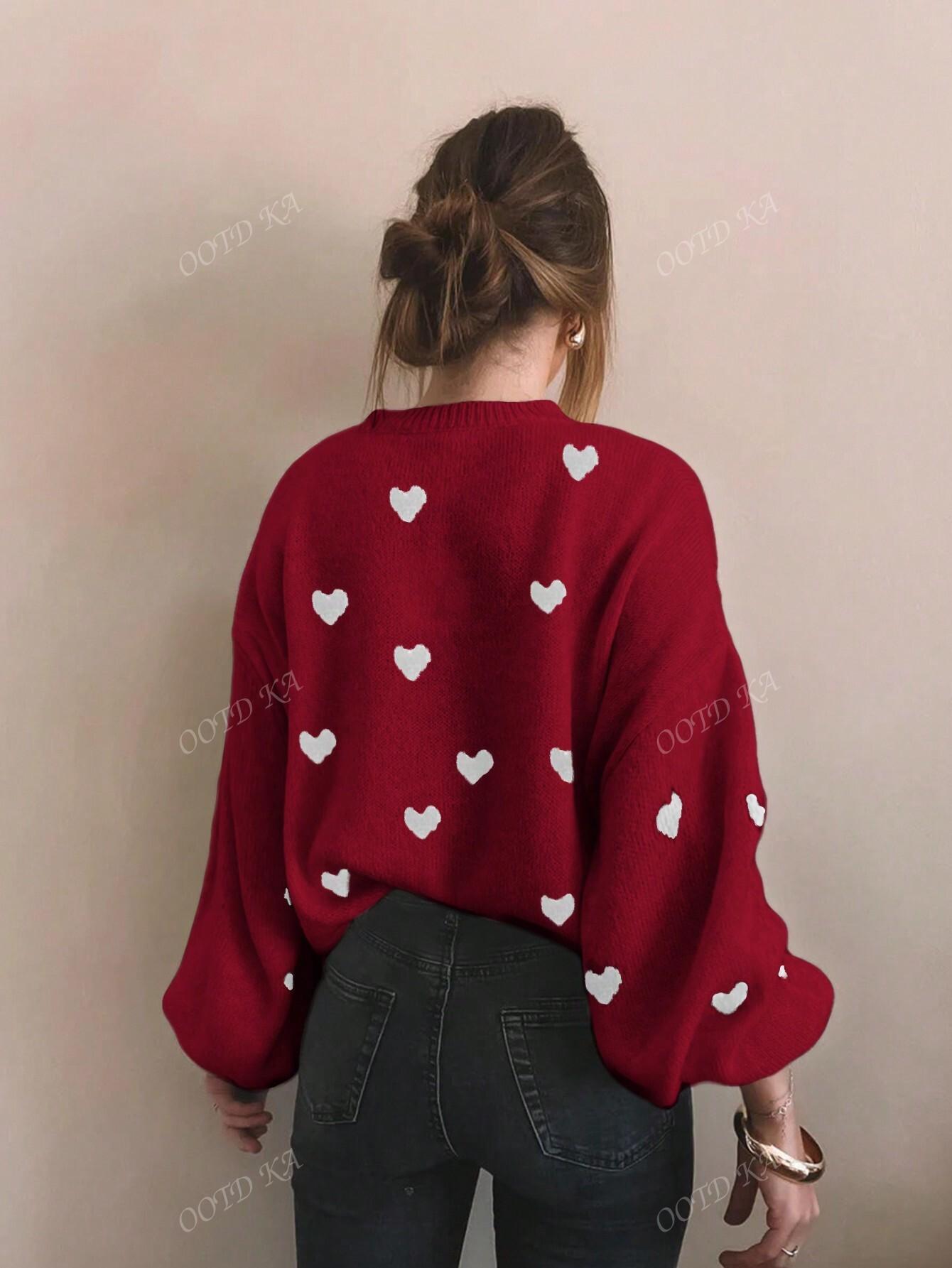 CZERWONY SWETER WZÓR SERCA