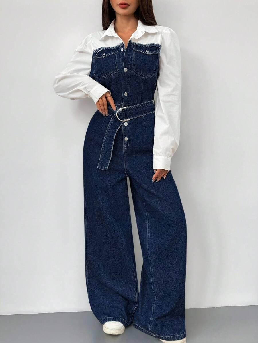 GRANATOWY KOMBINEZON JEANS