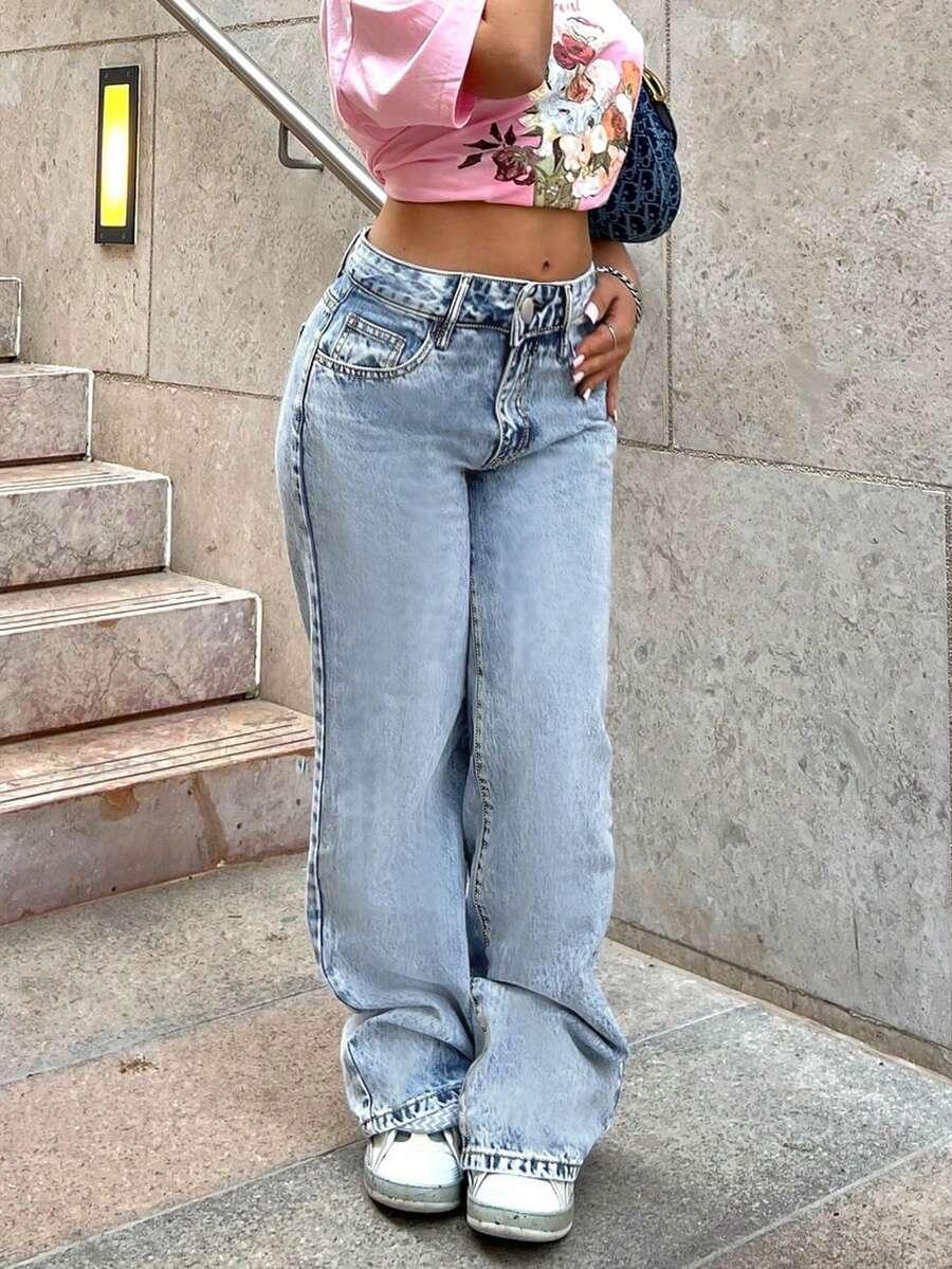 NIEBIESKIE SPODNIE JEANS HAFT