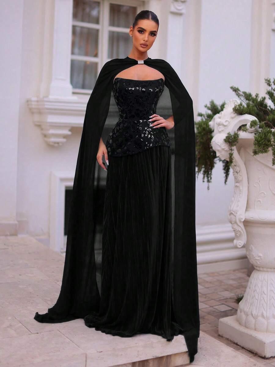 czarna maxi sukienka cekiny 