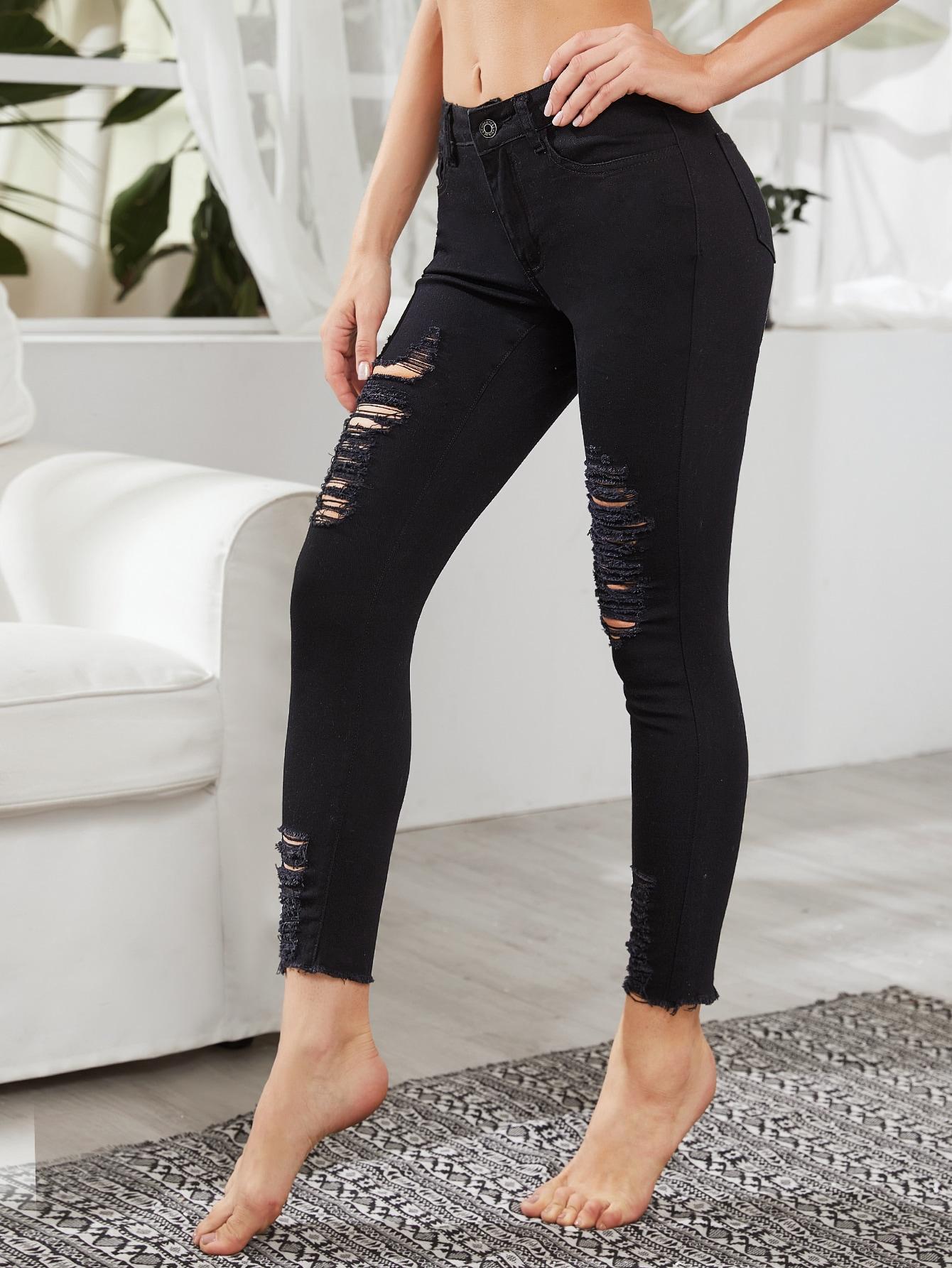 CZARNE SPODNIE JEANS PRZETARCIA