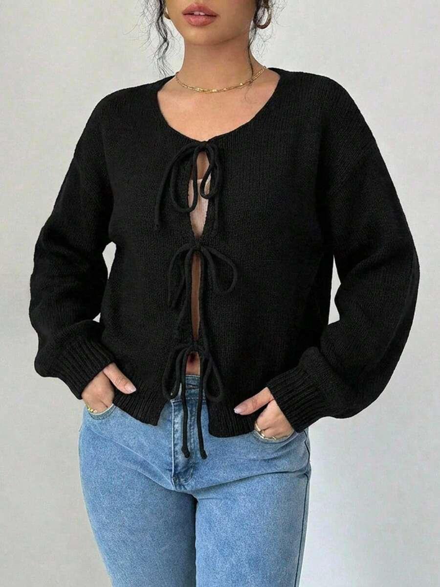 SWETER DŁUGI RĘKAW WIĄZANIE