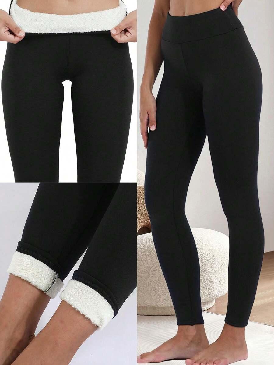 czarne ocieplane legginsy 3-pack