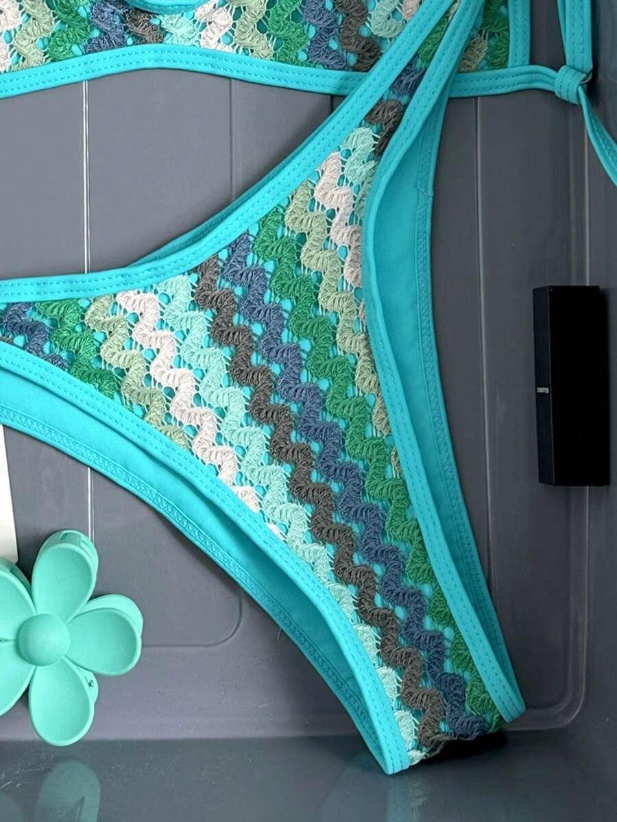 dwuczęściowy ażurowy kostium bikini komplet