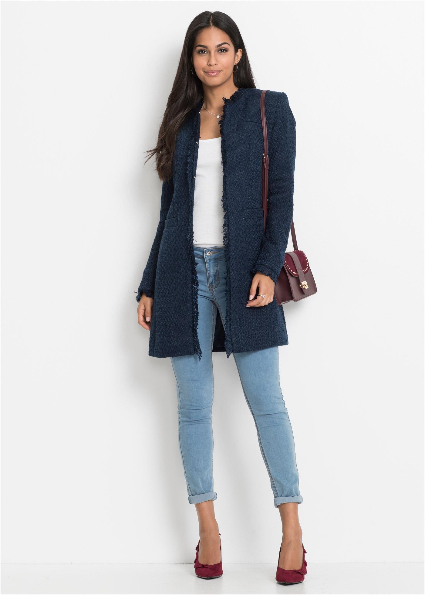 GRANATOWY PŁASZCZ TWEED
