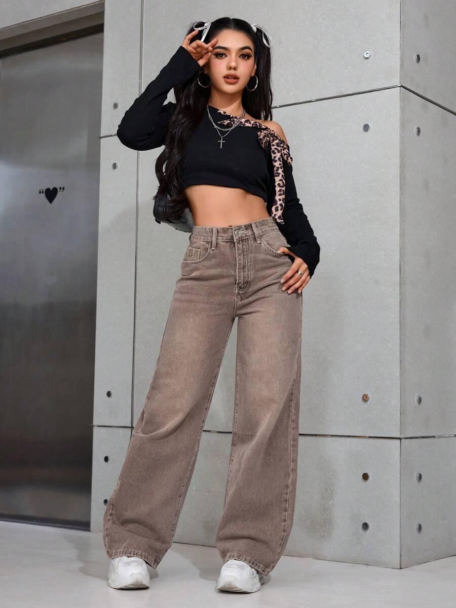 BRĄZOWE SPODNIE JEANS