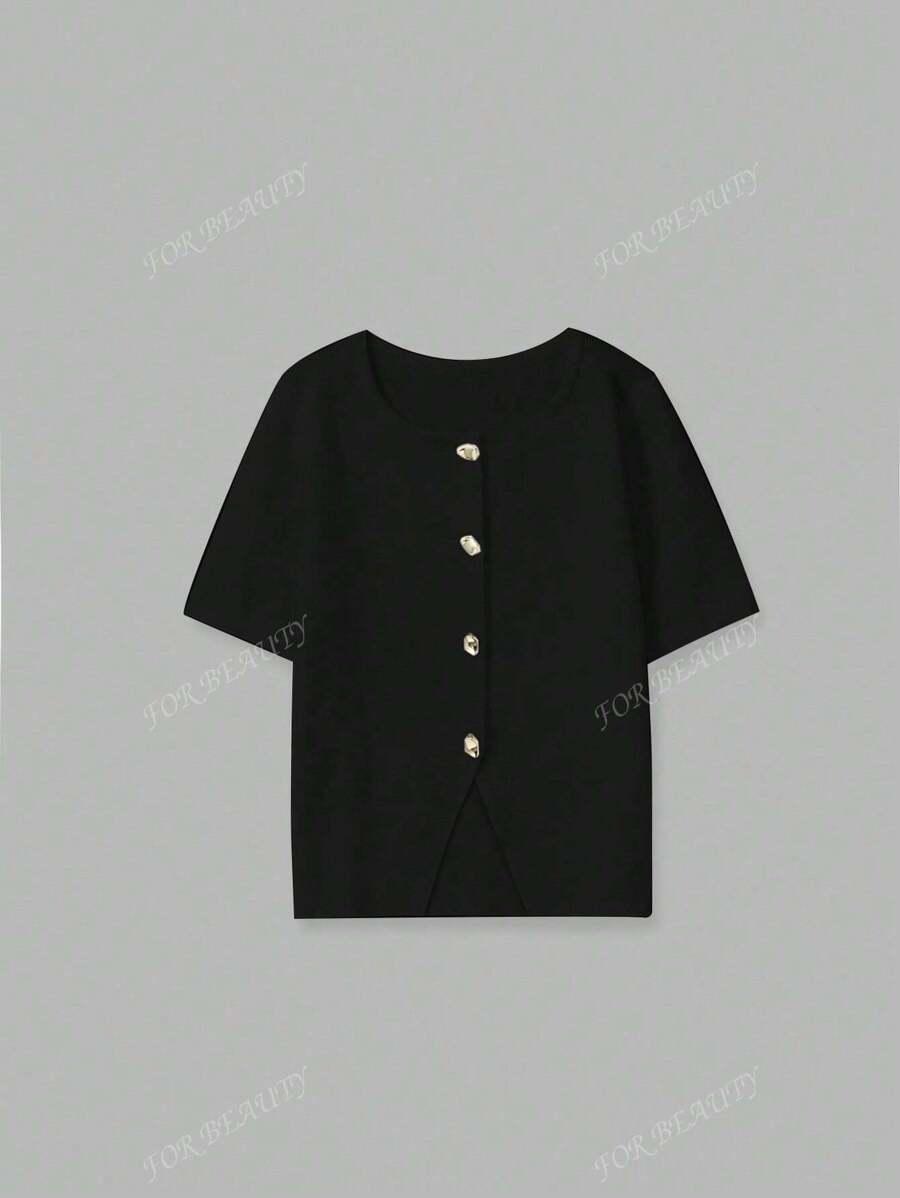 CZARNY DZIANINOWY TOP