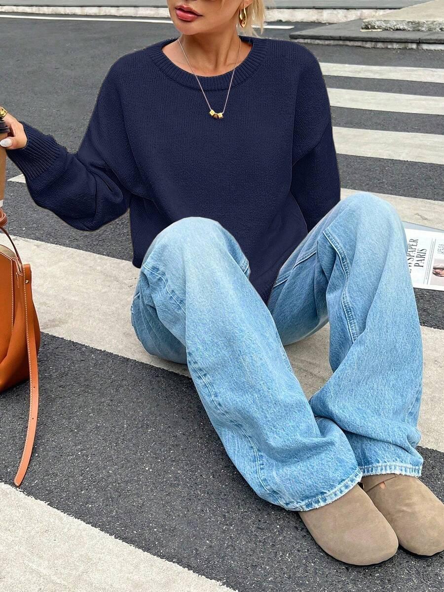 GRANATOWY SWETER OVERSIZE