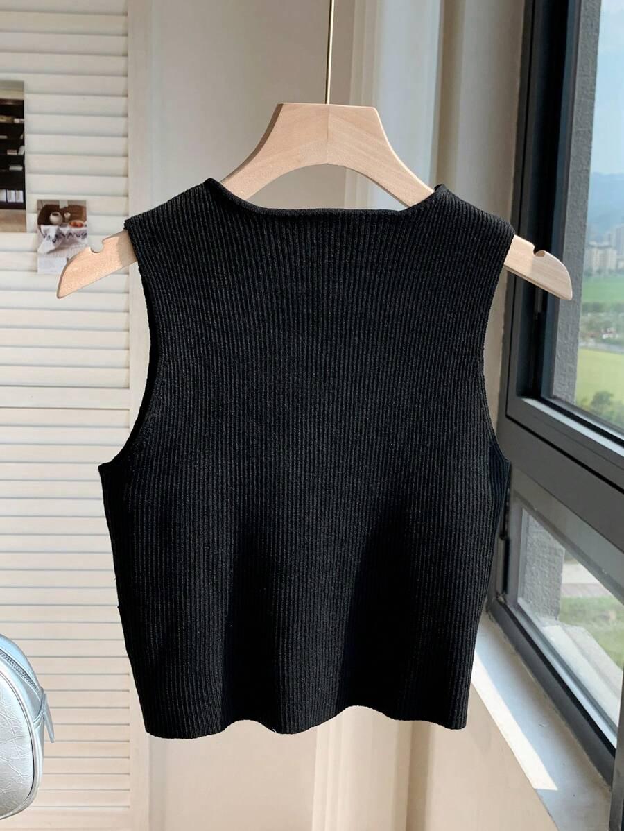 CZARNY DZIANINOWY TOP 