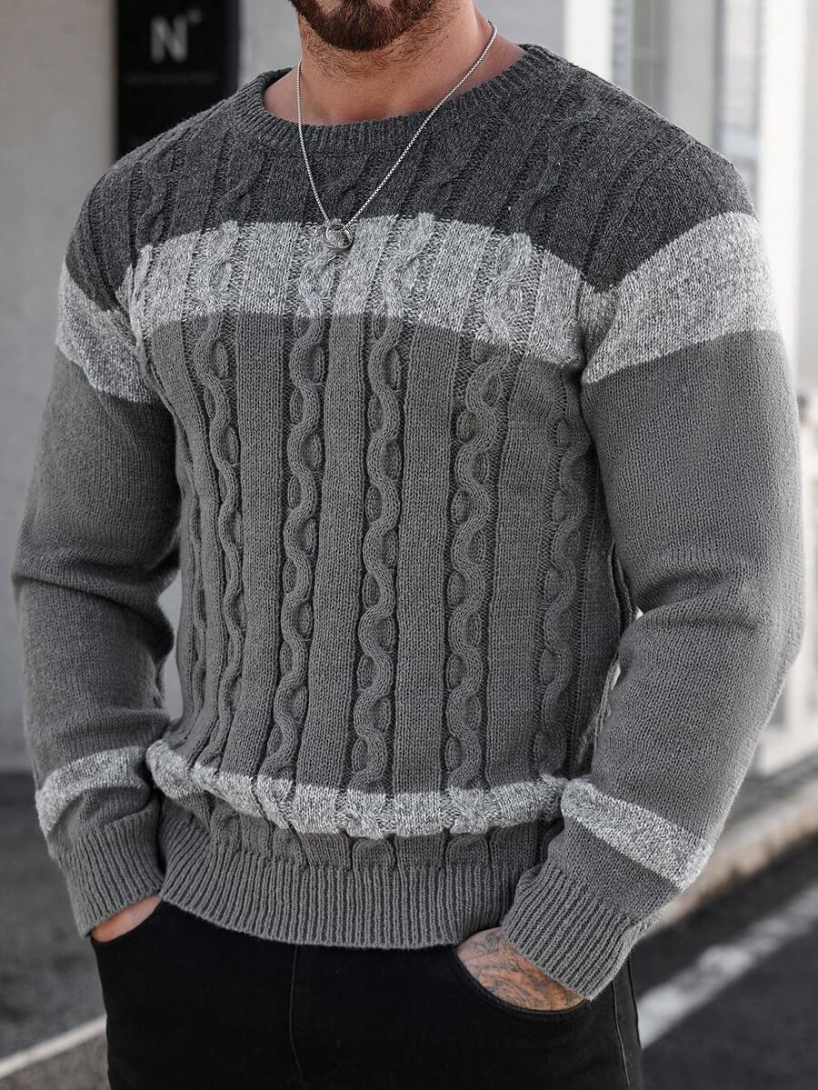 MĘSKI SWETER CASUALOWY Z OKRĄGŁYM DEKOLTEM