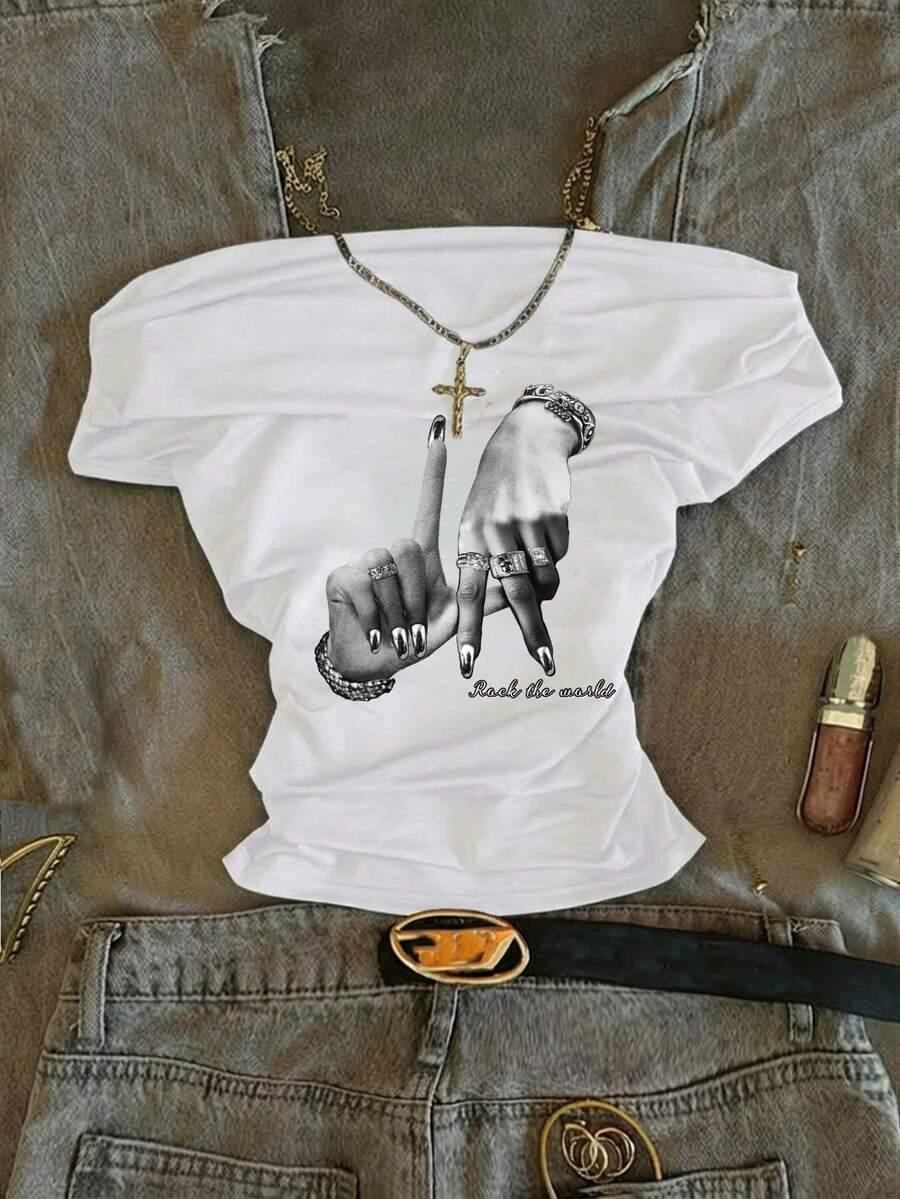 biały t-shirt nadruk
