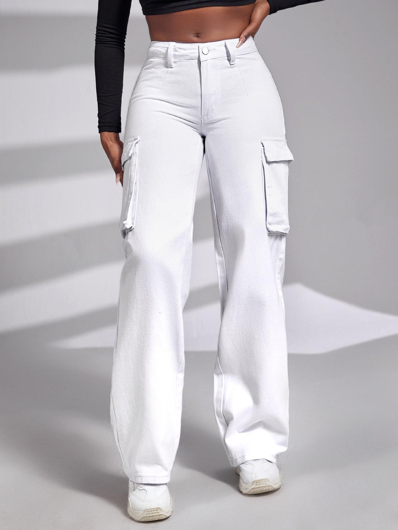 BIAŁE SPODNIE JEANS KIESZENIE