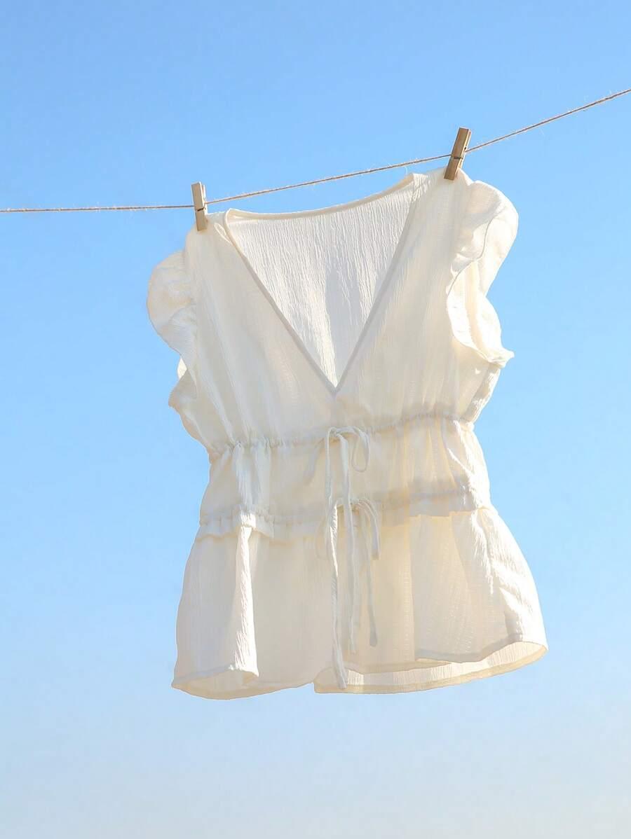 KREMOWA BLUZKA V-NECK