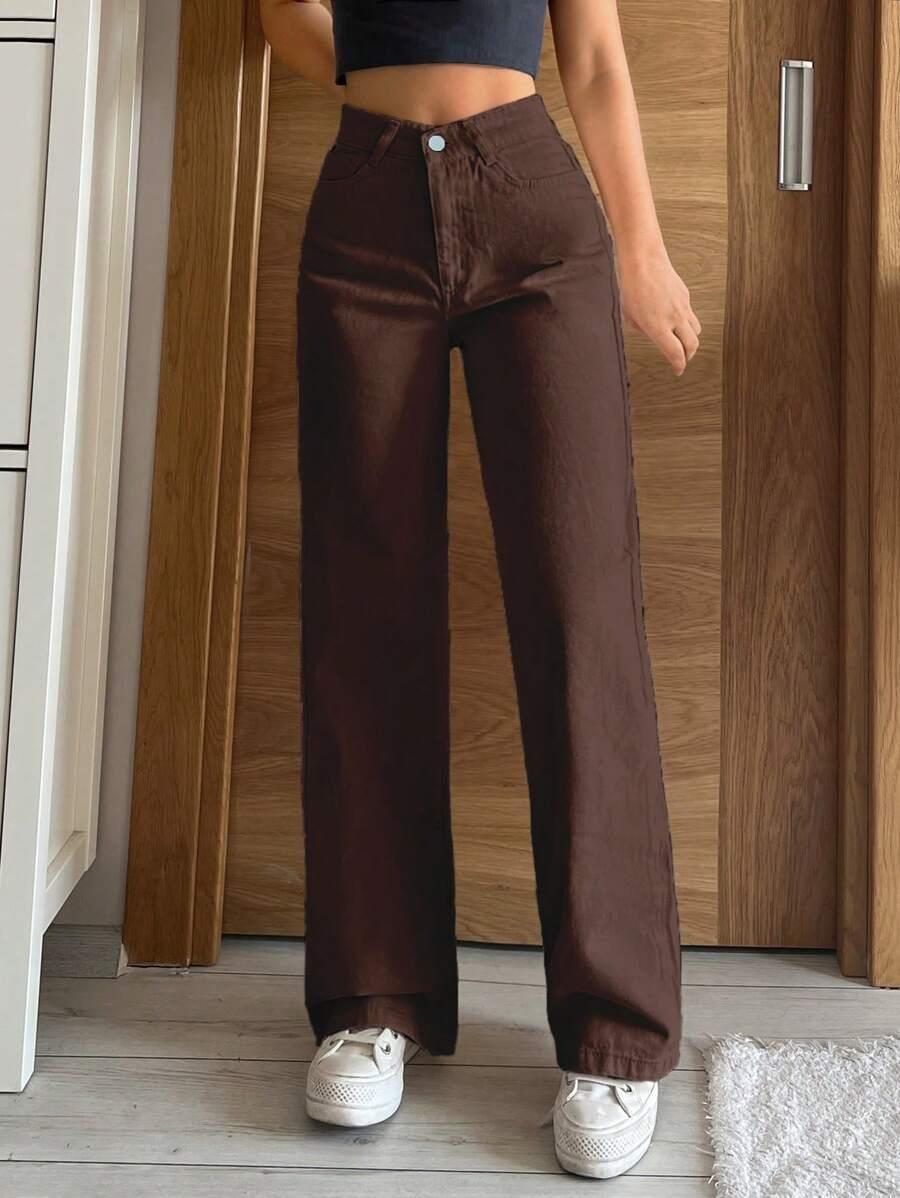 BRĄZOWE SPODNIE JEANS 