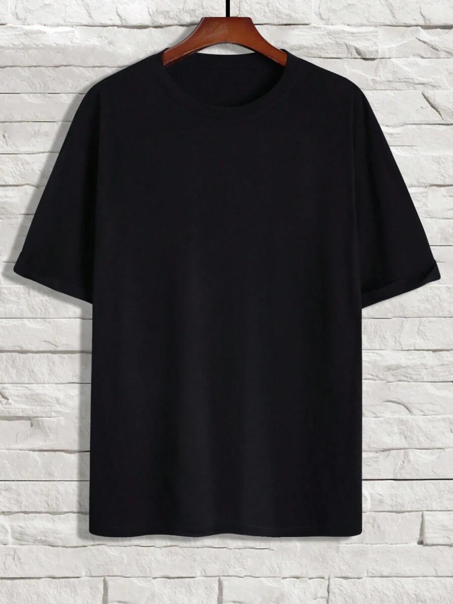 czarny t-shirt okrągły dekolt