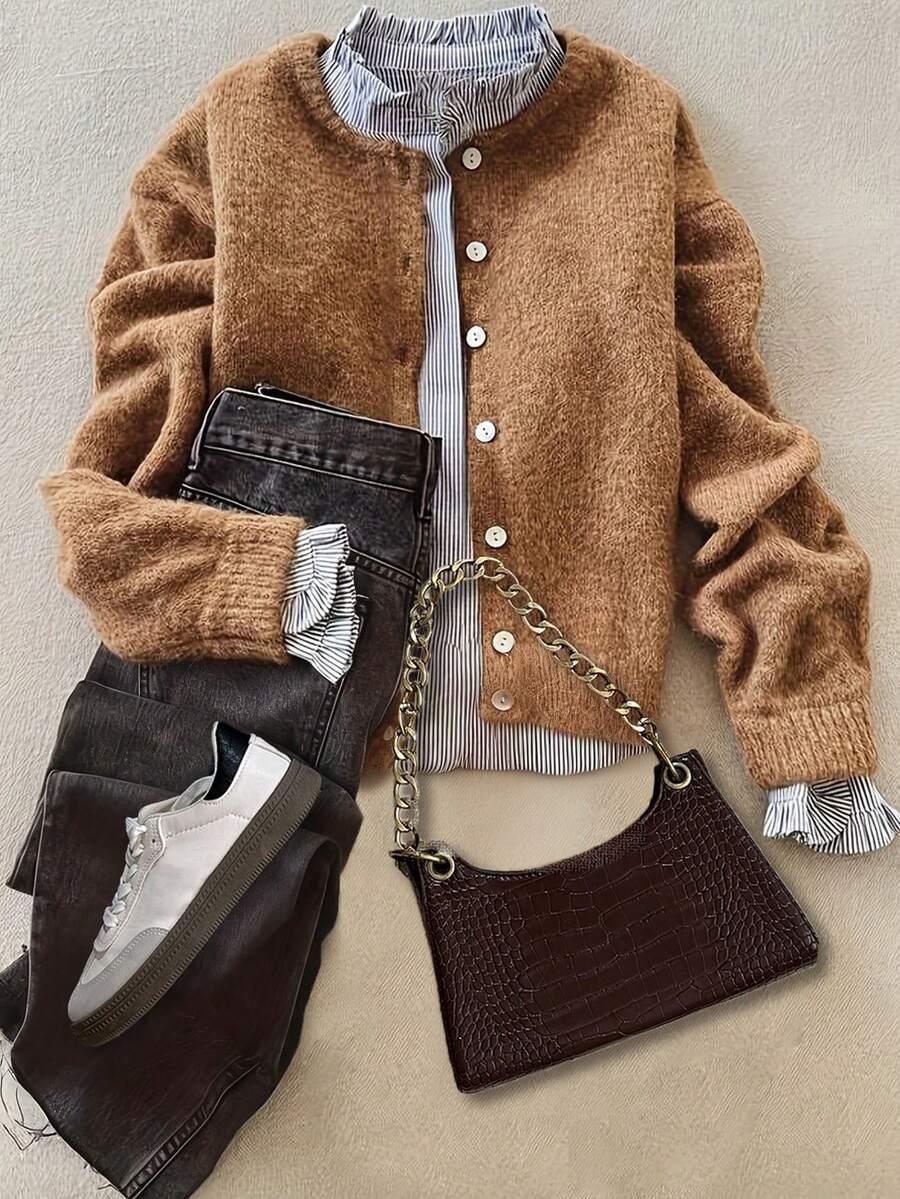 brązowy sweter guziki