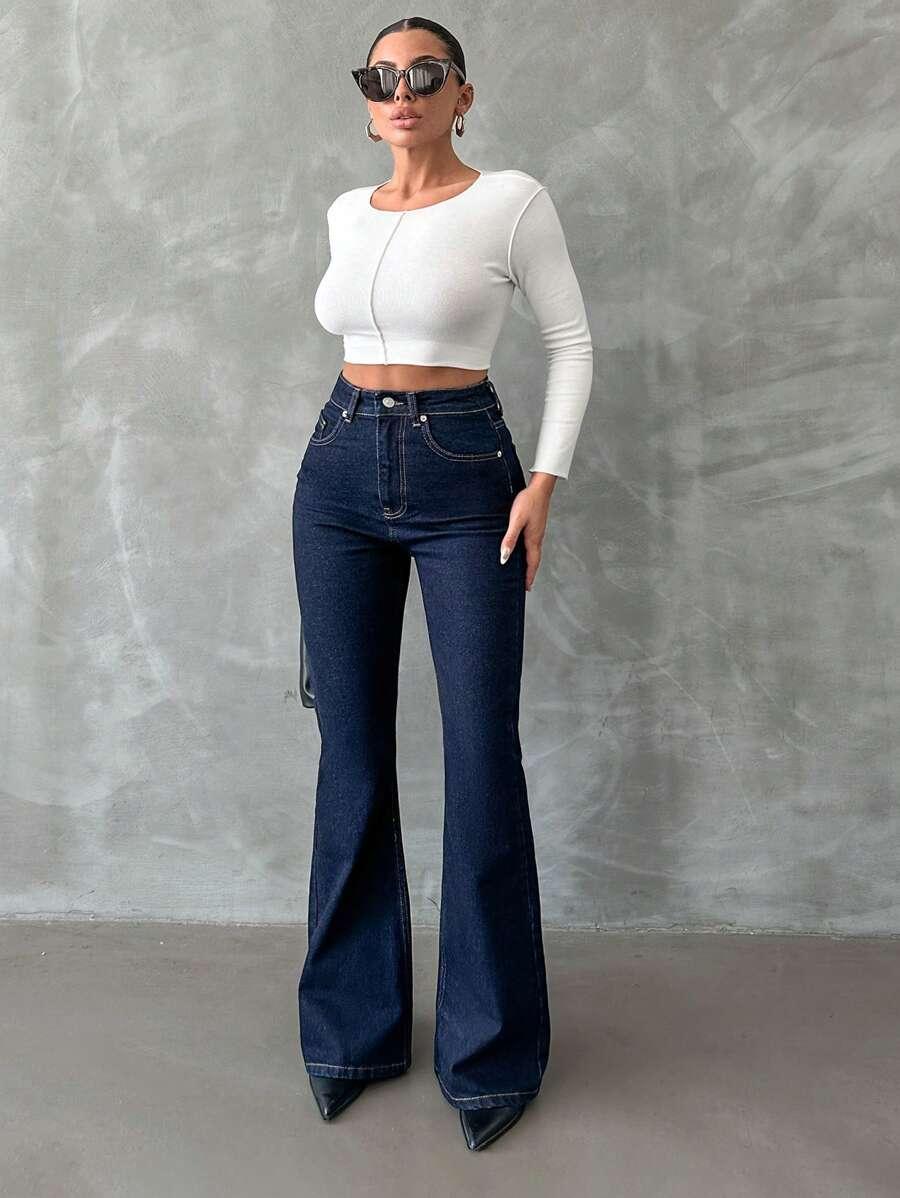 GRANATOWE SPODNIE JEANS DZWONY