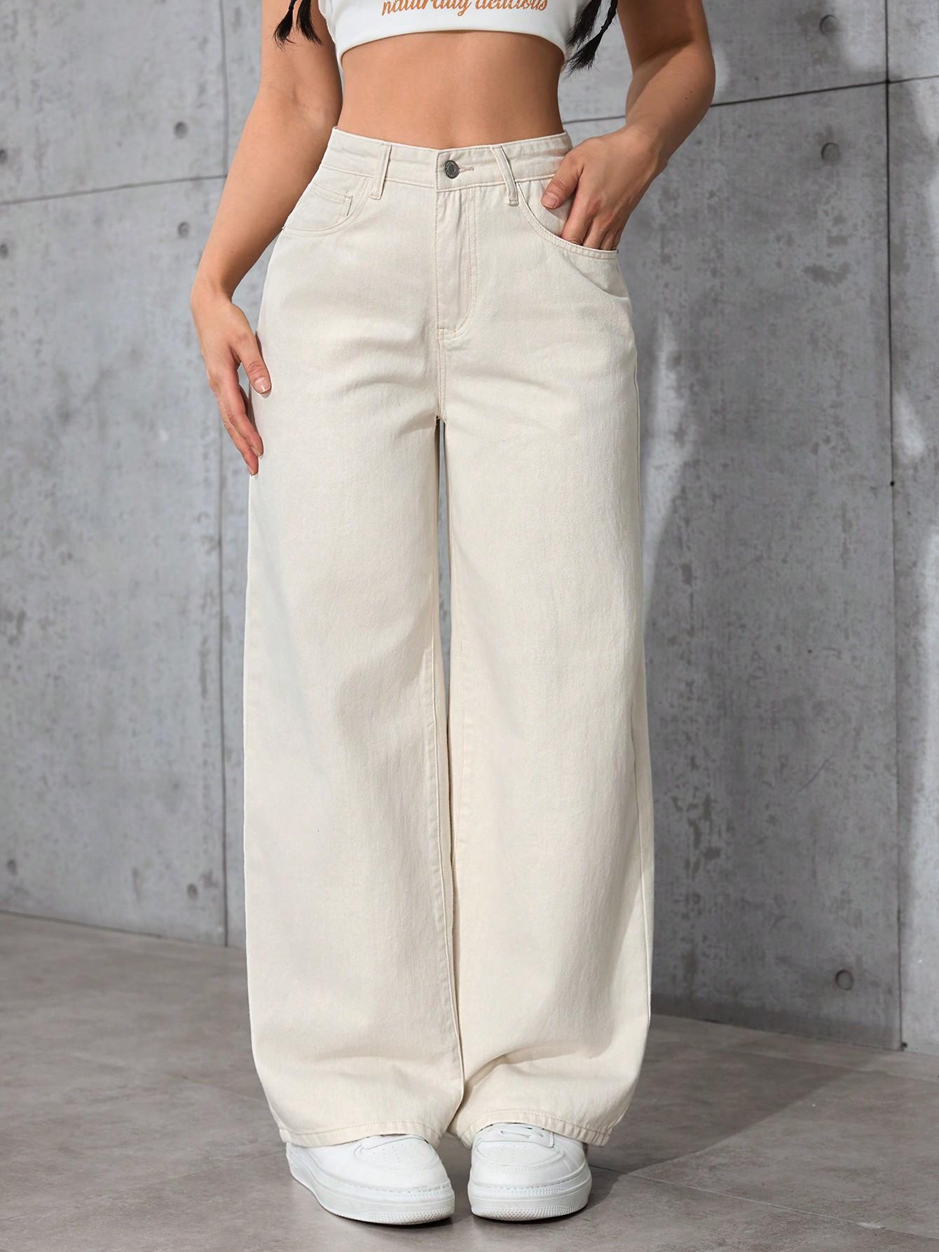 KREMOWE SPODNIE JEANS
