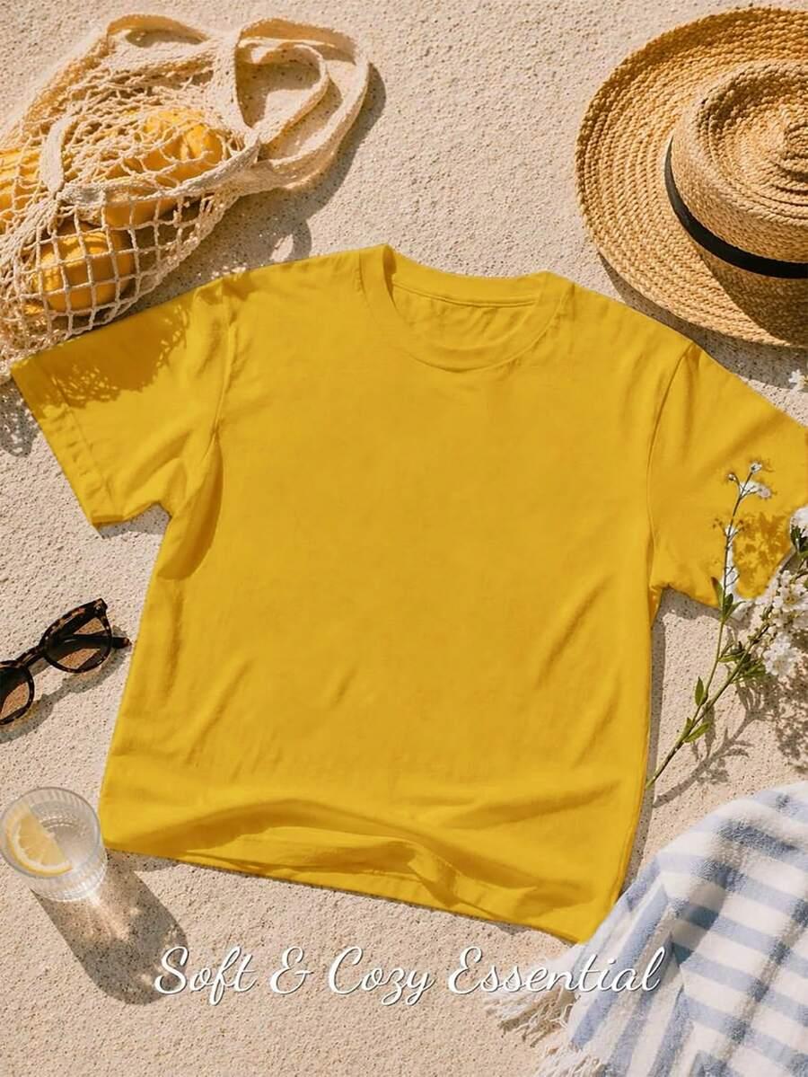 ŻÓŁTY T-SHIRT OKRĄGŁY DEKOLT 