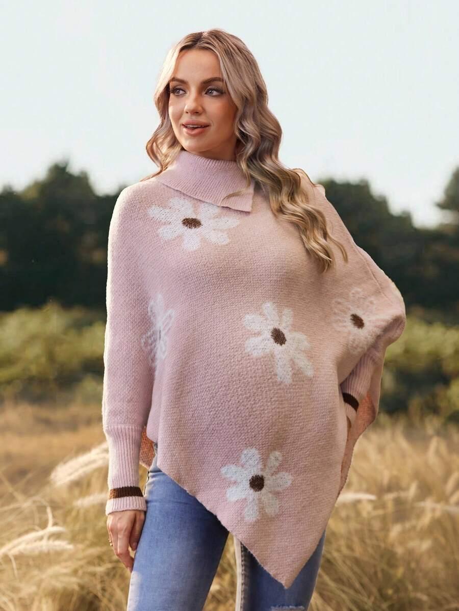 różowy sweter wzór kwiaty