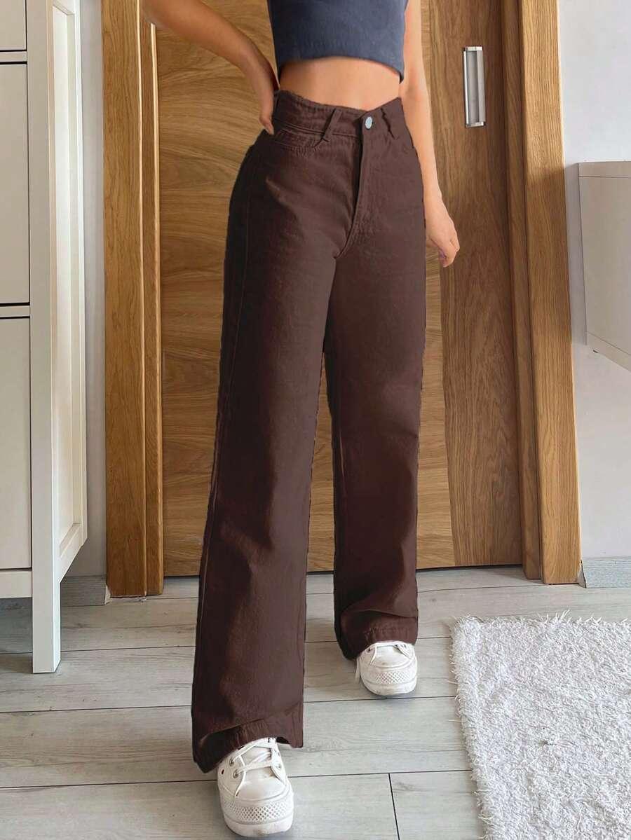 BRĄZOWE SPODNIE JEANS