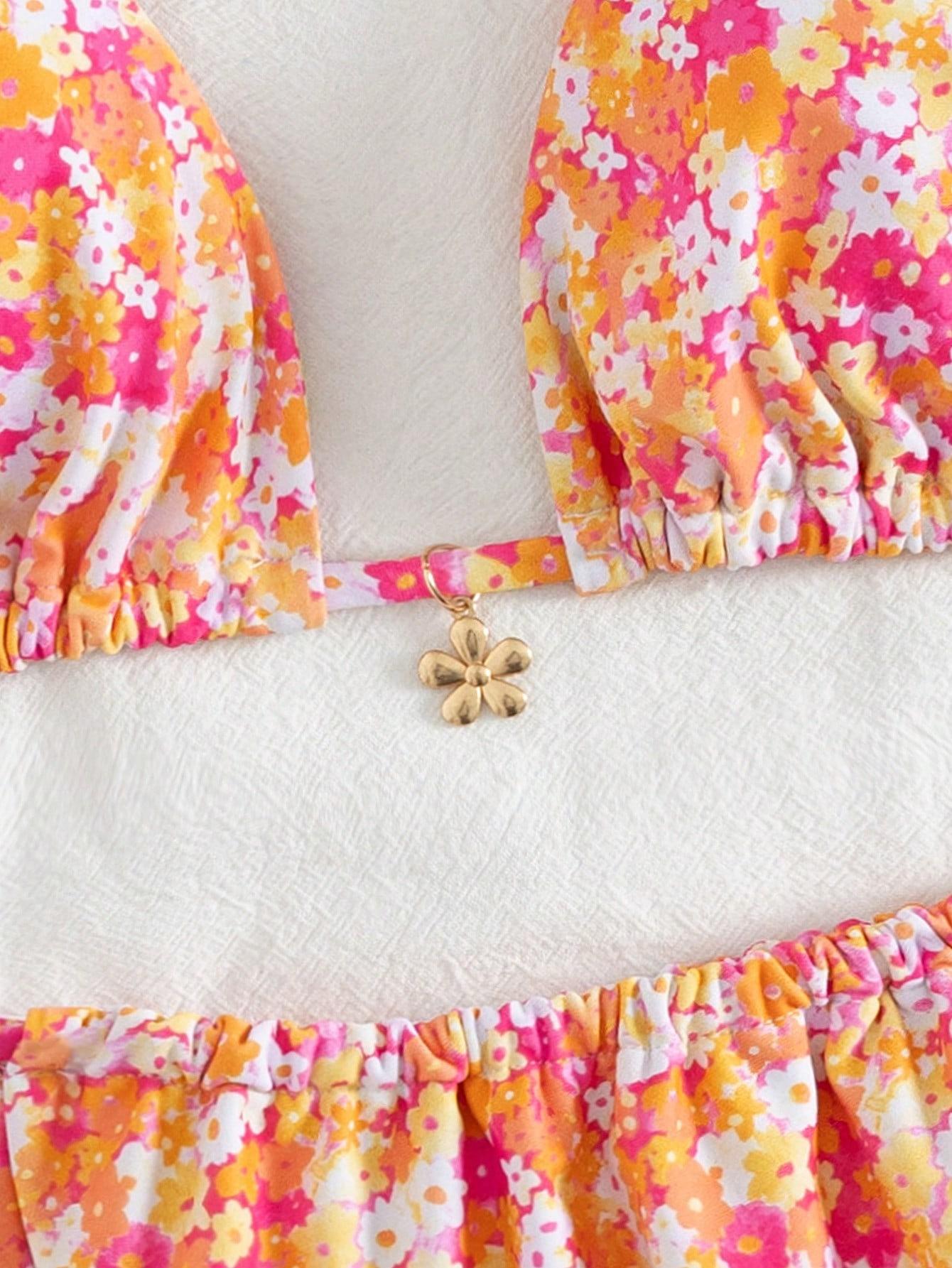 komplet bikini wiązanie print 