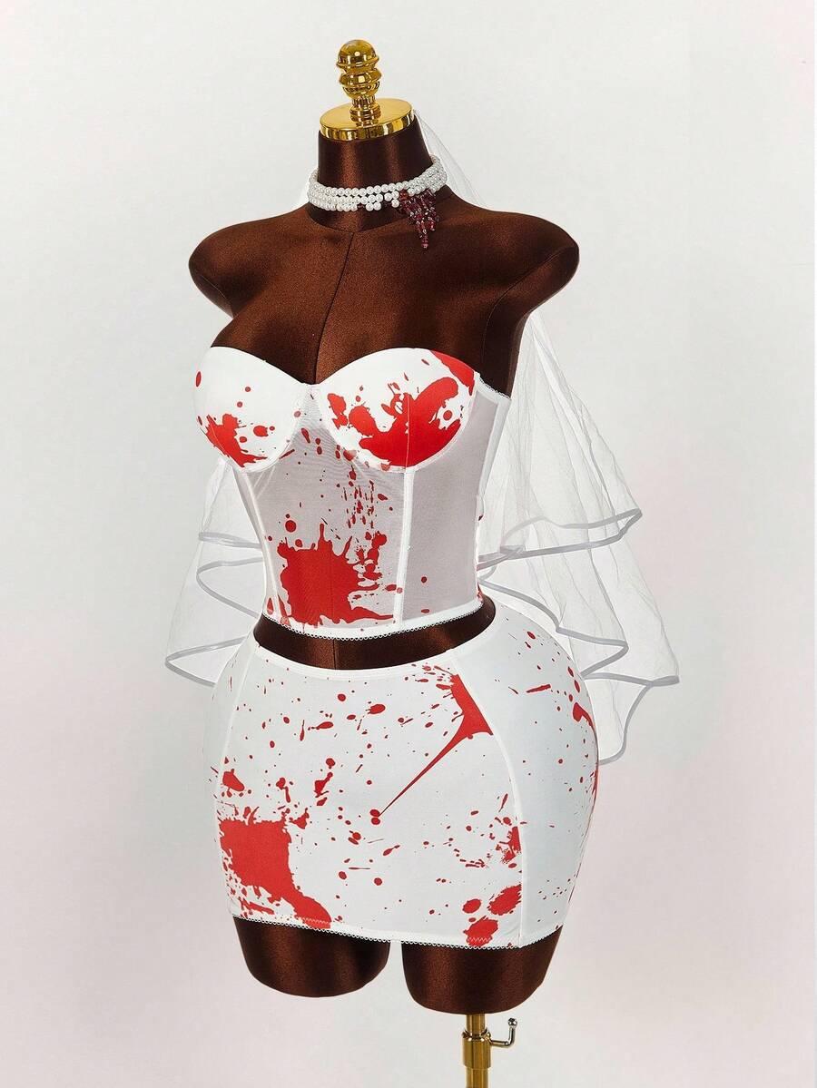 STRÓJ HALLOWEEN BIUSTONOSZ BANDEAU I MINI SPÓDNICZKA