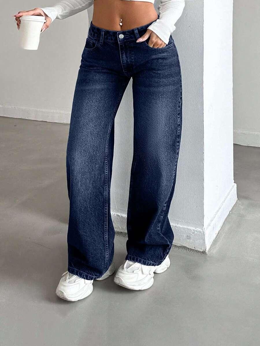 GRANATOWE SPODNIE JEANS 