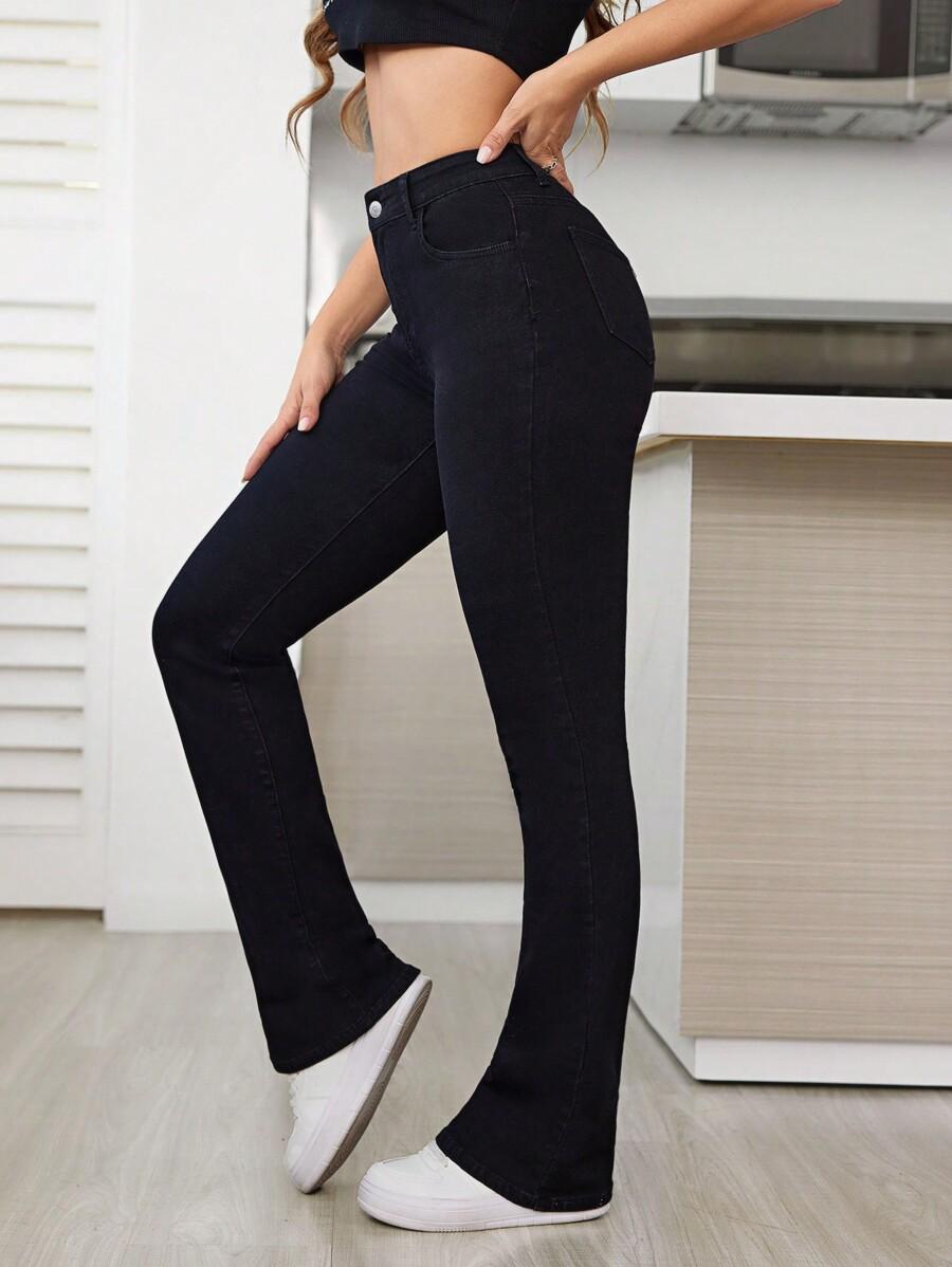 CZARNE SPODNIE DZWONY JEANS