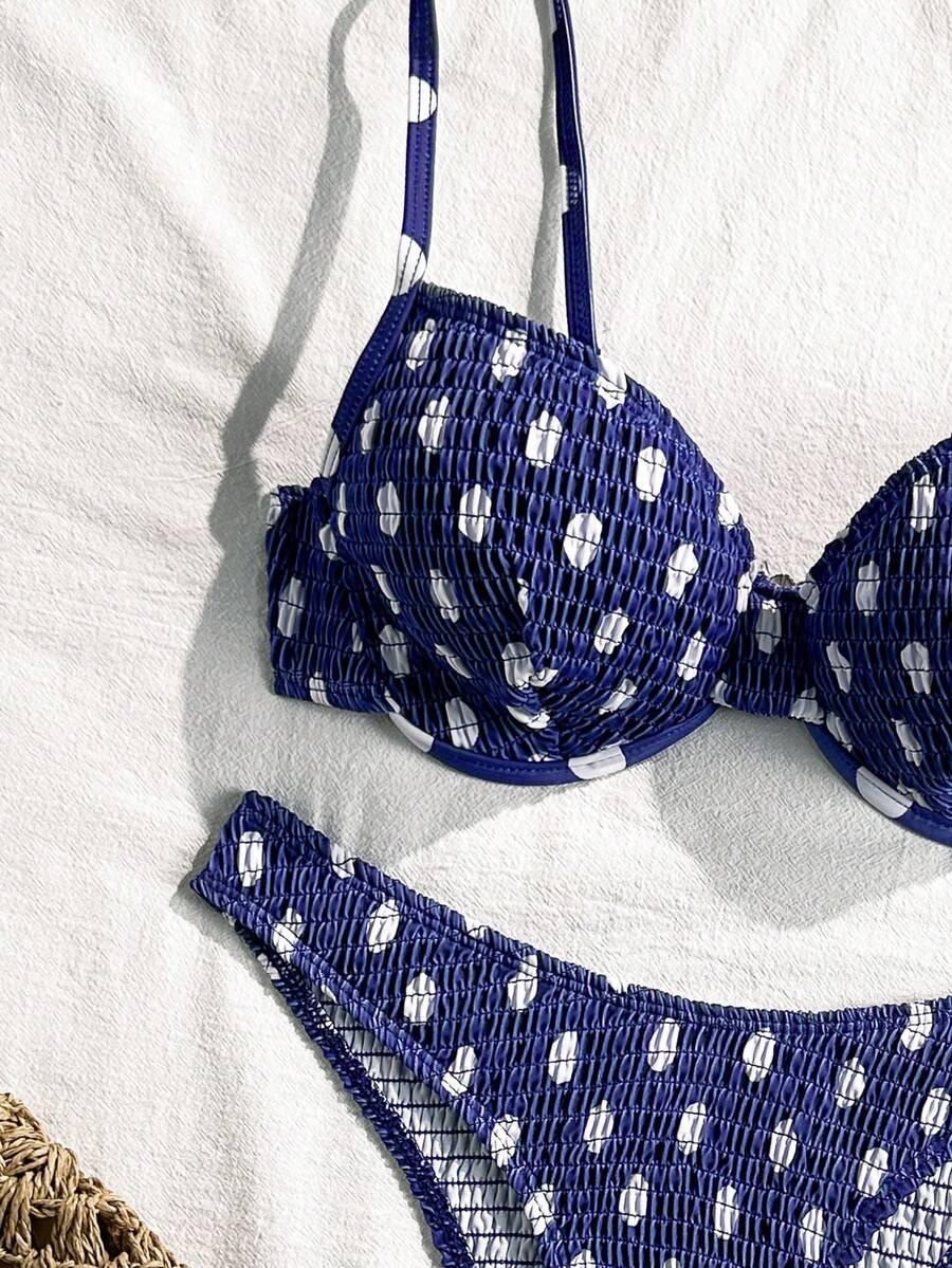 granatowy komplet bikini wzór groszki